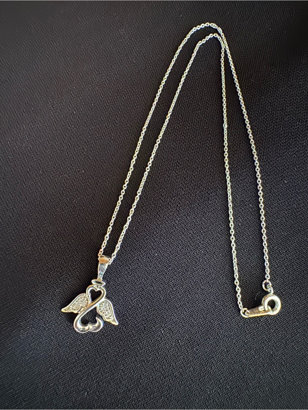 Sterling Silver Diamond Angel Necklace - Picture 7 of 8